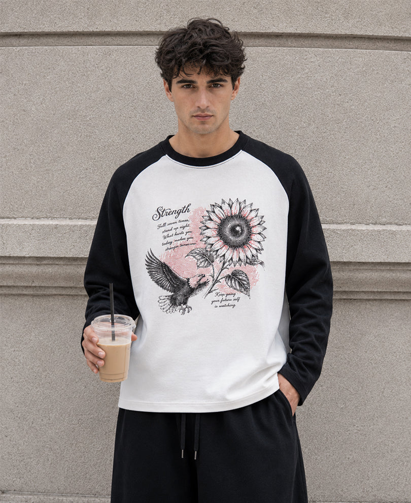 Black & White Printed Raglan T-Shirt