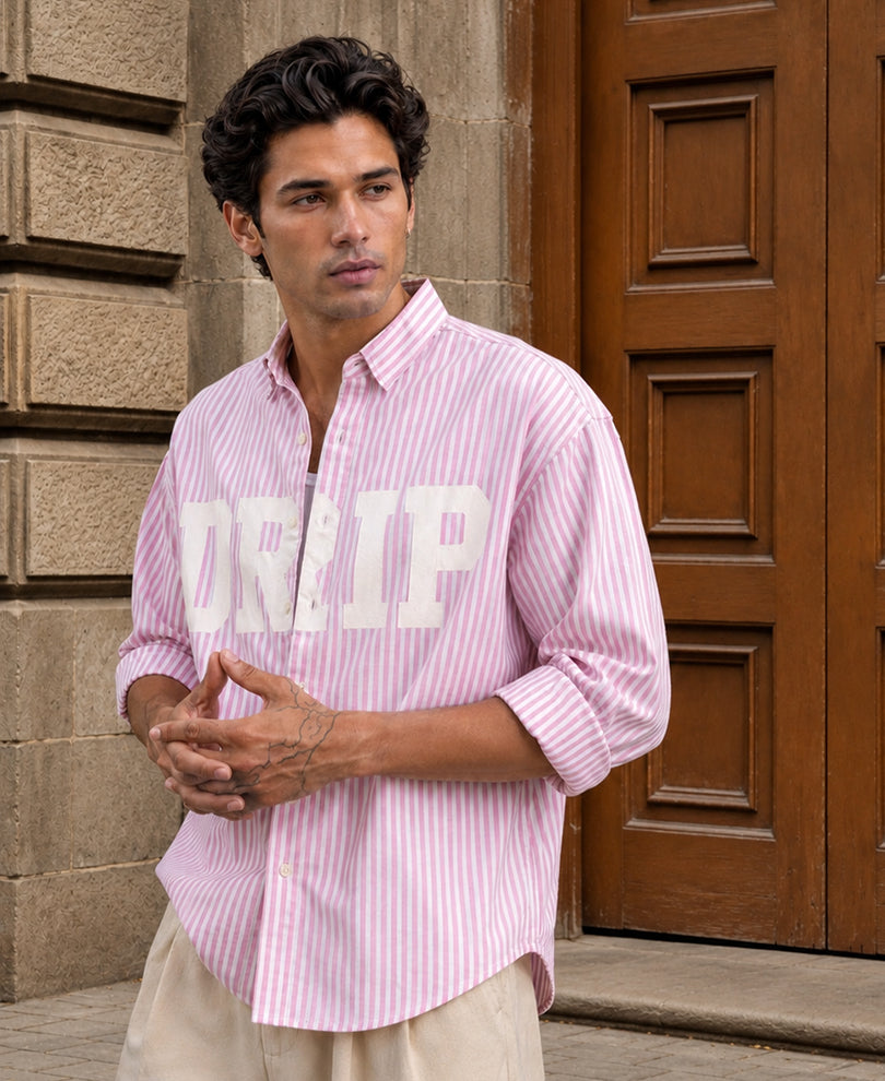 Pink Stripe Printed Shirt 100% Cotton