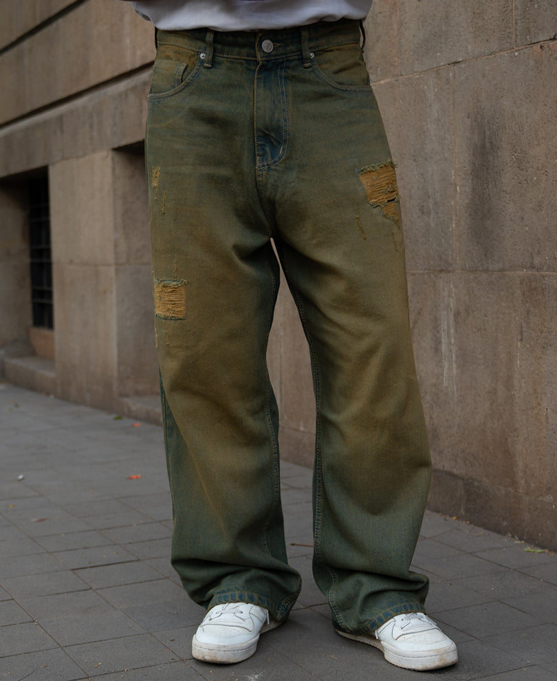 Tinted Blue Distressed Baggy Jeans