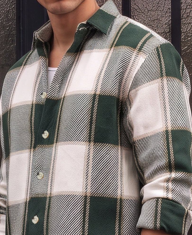 Green Structured Checks Shirt