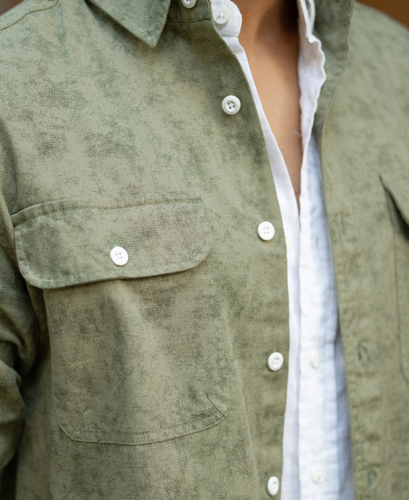 Green Printed Structure Shirt.