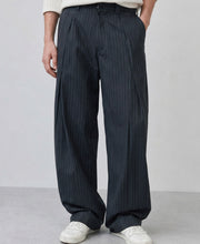 Grey Striped Pleated Korean Pants