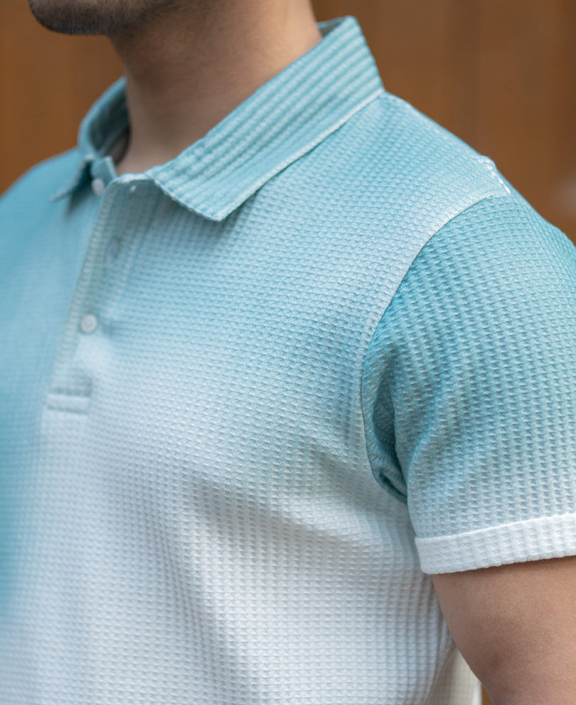 Aqua Blue Sprayed Polo T-Shirt.