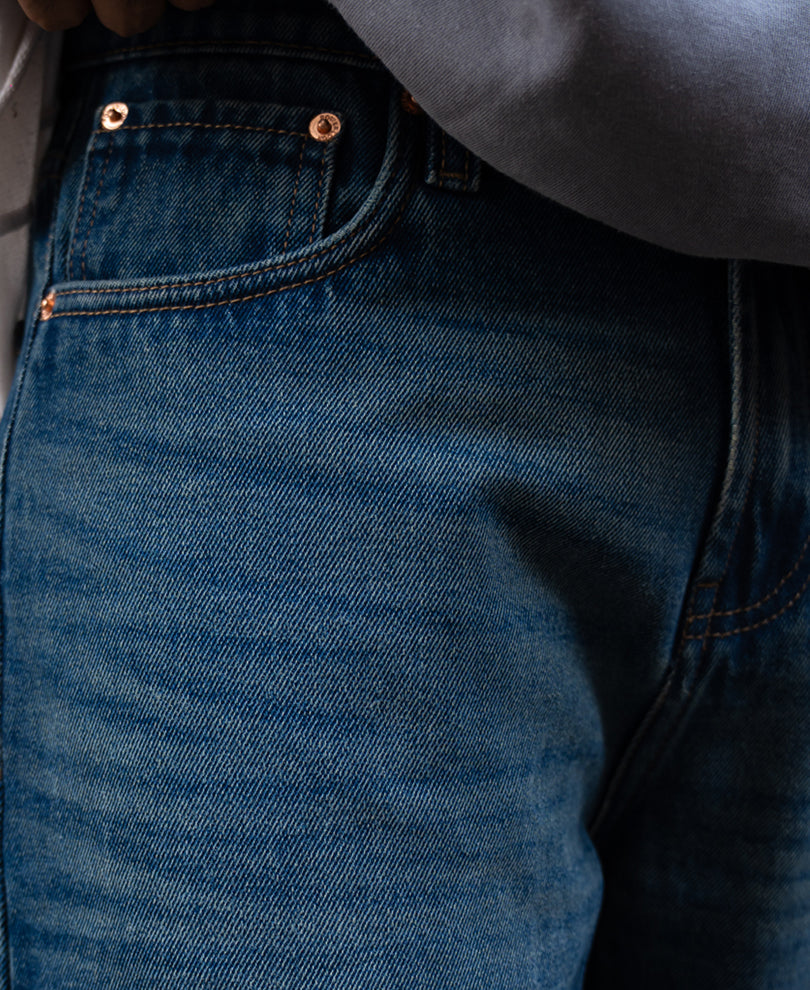 Dark Blue Washed Baggy Fit Jeans.