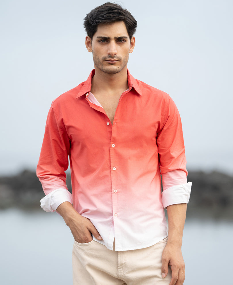 Coral Red Ombre Print Shirt.