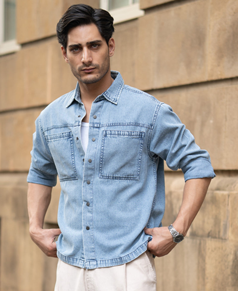 Blue Double Pocket Denim Shirt.