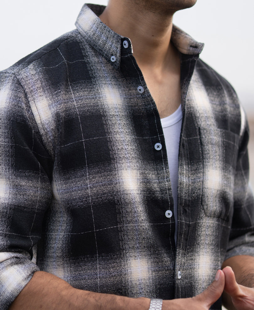 Black Structured Button Down Shirt.