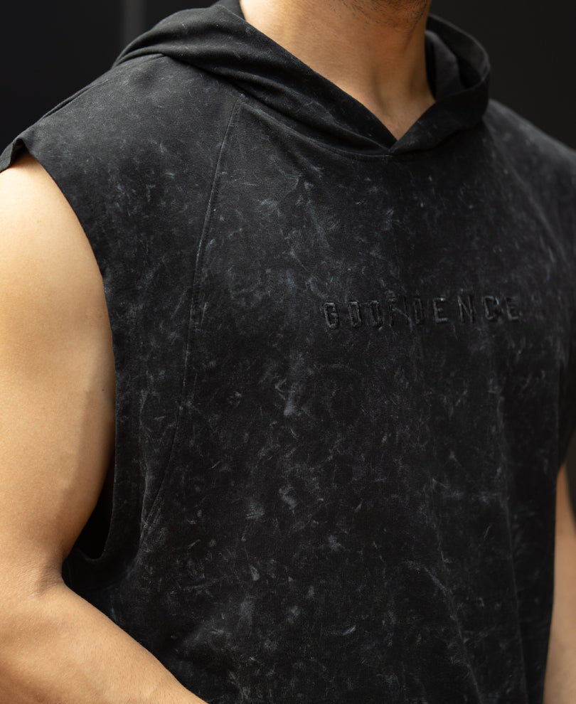 Black Washed Hooded Vest
