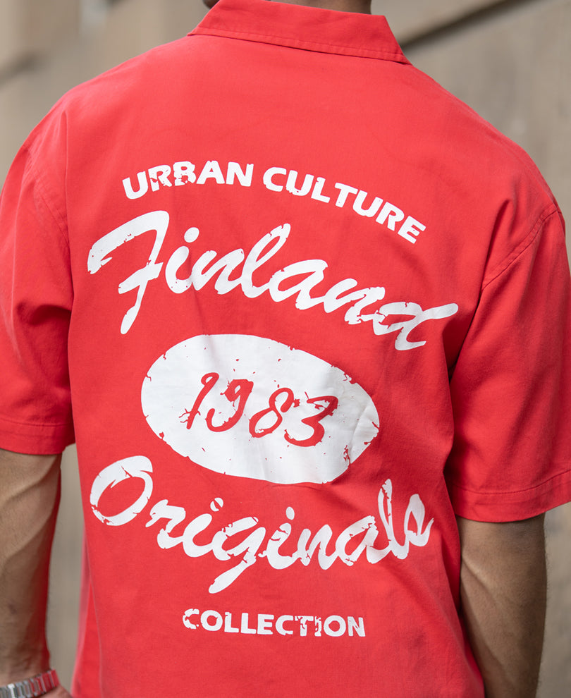 Red Printed Structure Shirt.