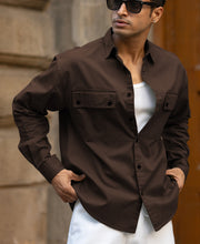 Dark Brown Double Pockets Lightweight Shirt.