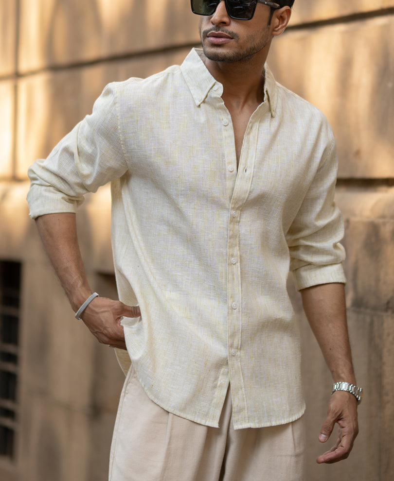 Pale Yellow Slub Stripe Shirt.