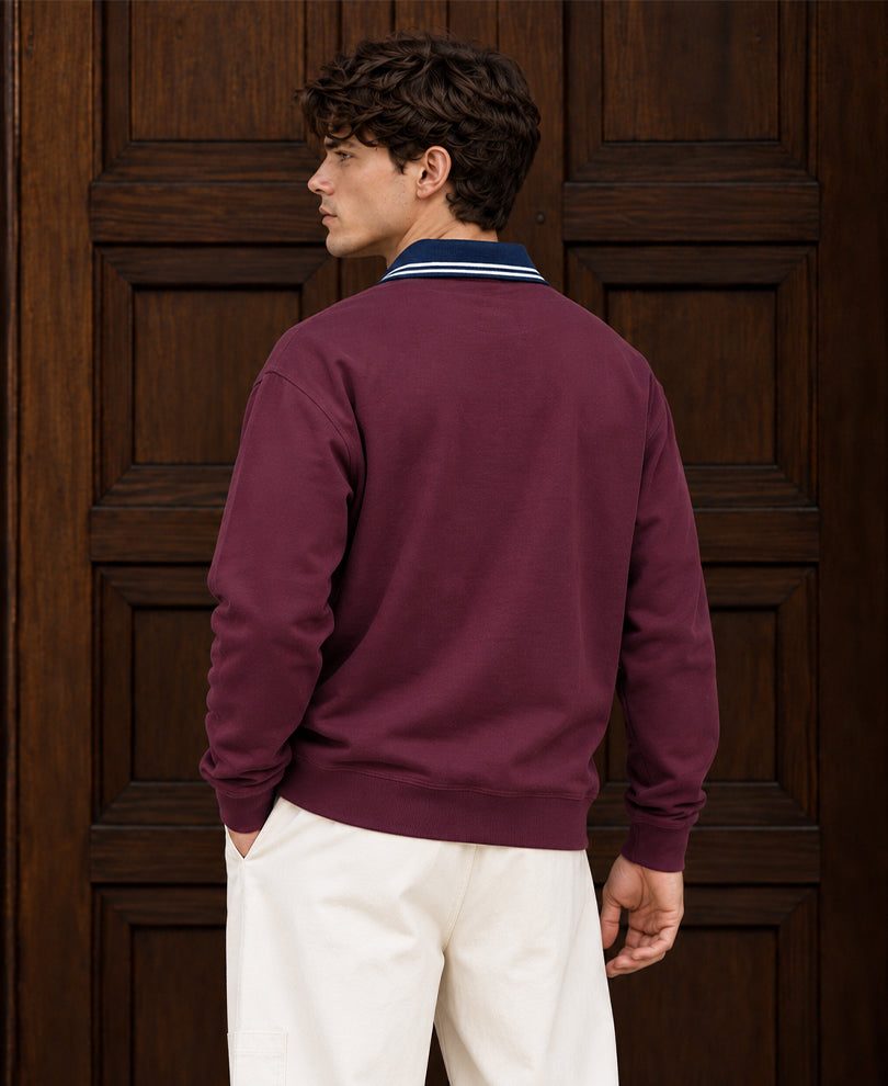 Wine Panelled Printed T-Shirt
