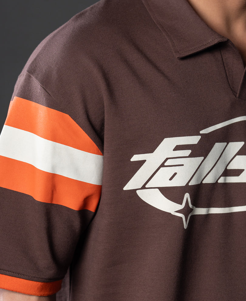 Brown Graphic Polo T-Shirt.