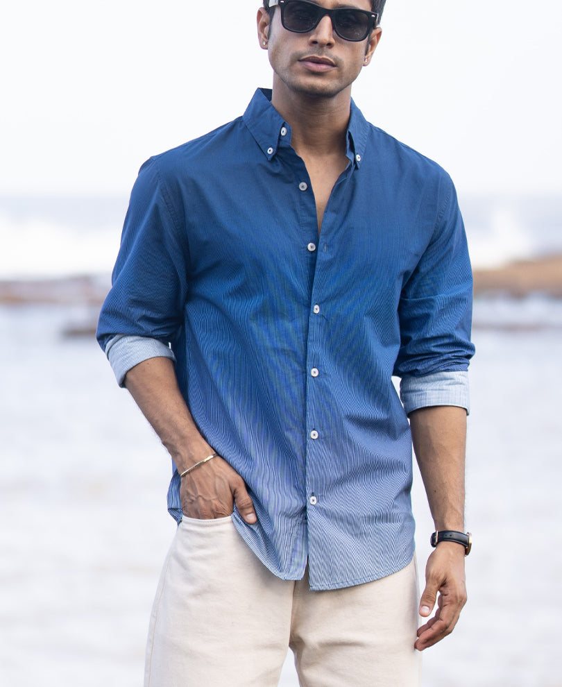 Dark Blue Ombre Stripe Shirt.