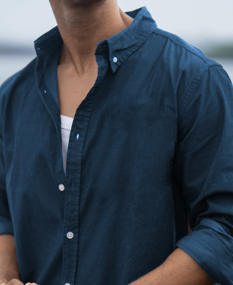 Moonlight Blue Linen Blend Shirt.