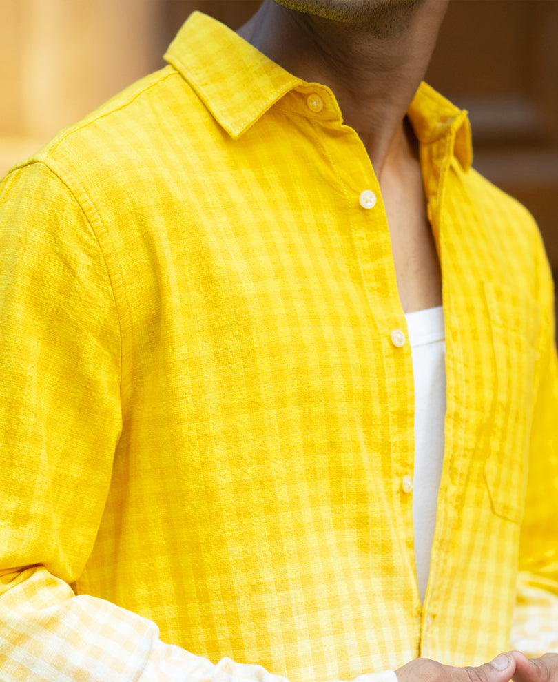 Yellow Ombre Checks Shirt.