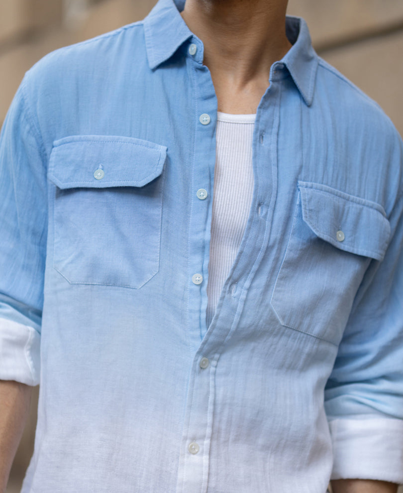 Blue Double Pocket Ombre Shirt.