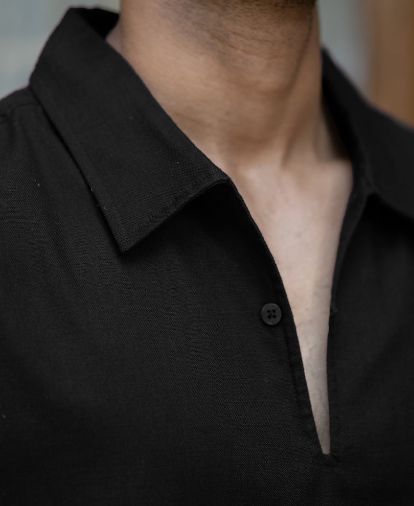 Black Lightweight Structured Kurta Shirt.