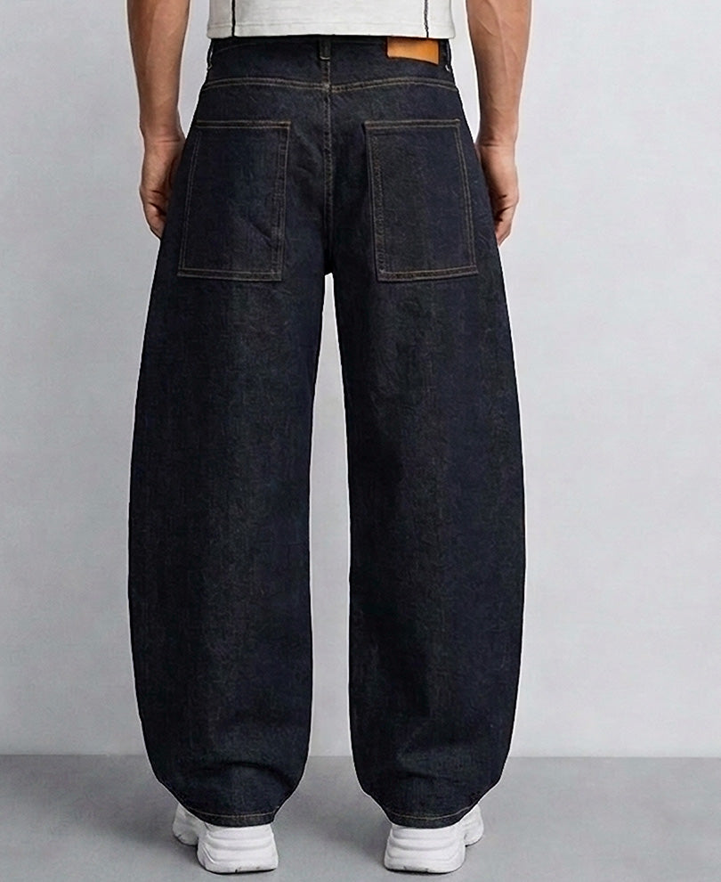 Dark Blue Barrel Fit Jeans