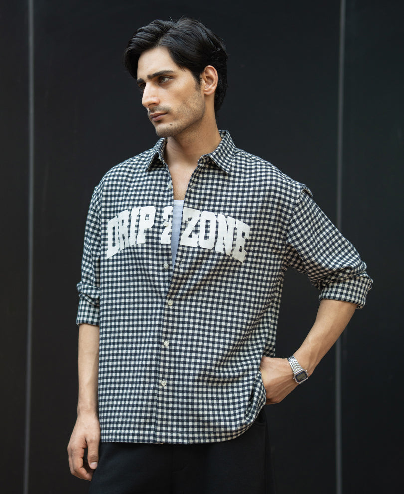 Navy Micro Checks Print Shirt