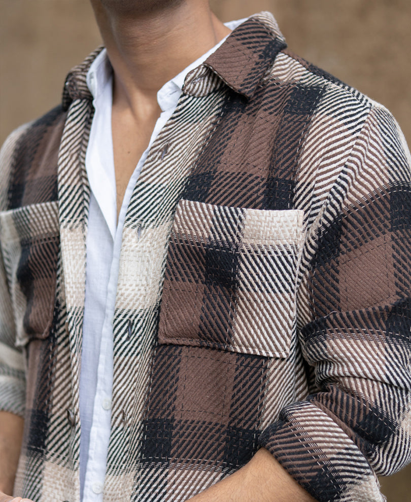Brown Twill Check Shirt.