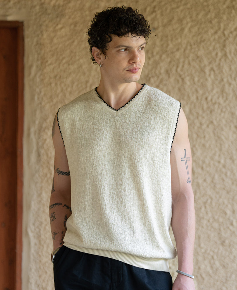 Cream Knit Structured Vest 100% Cotton