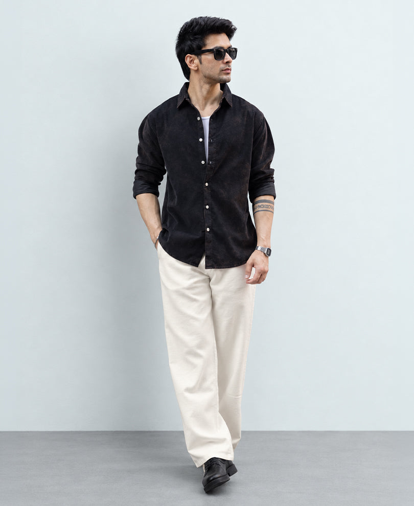 Black Washed Corduroy Shirt 100% Cotton