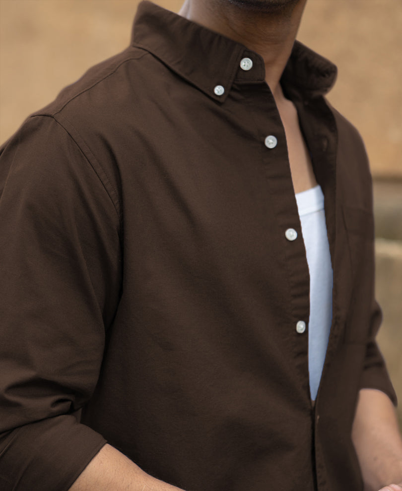 Coffee Brown Oxford Shirt.