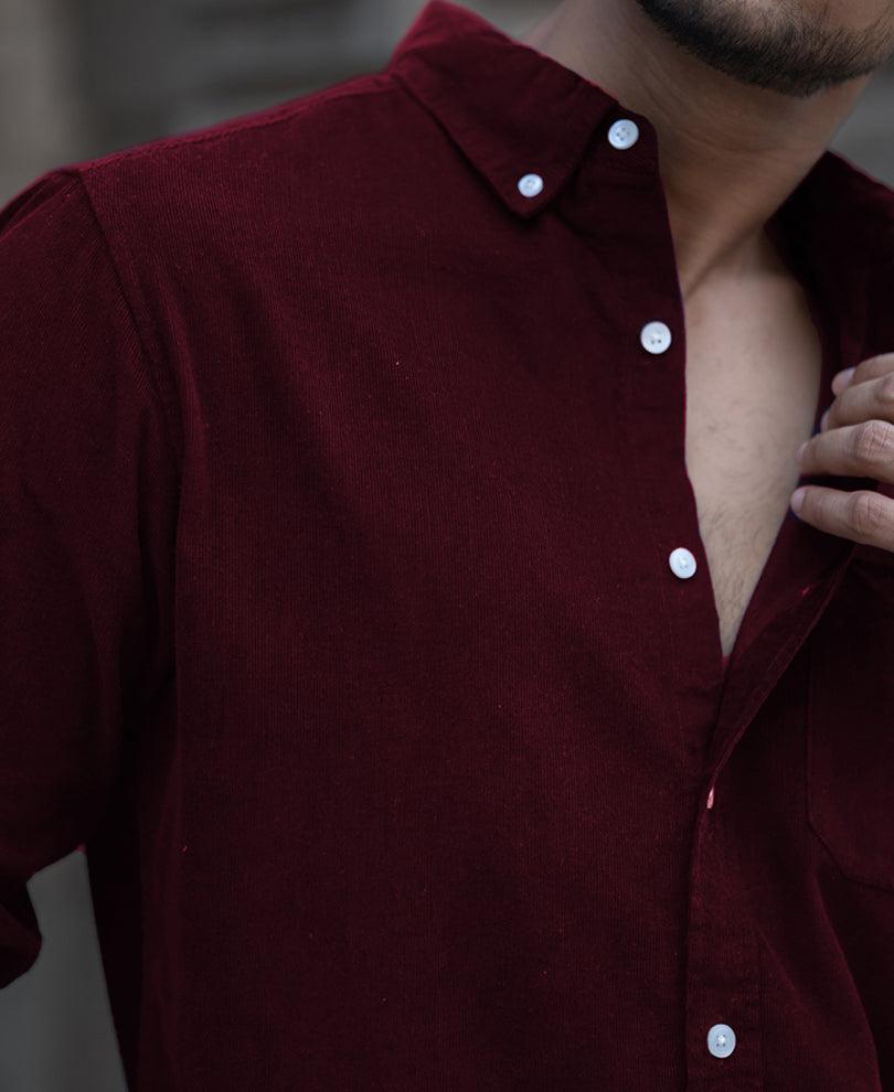 Wine Cotton Corduroy Shirt