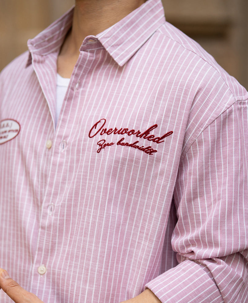 Light Pink Embroidered Stripe Shirt 100% Cotton