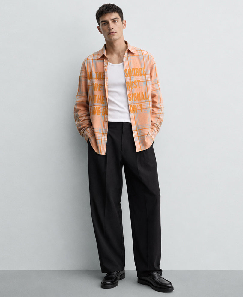 Light Peach Printed Checks Shirt