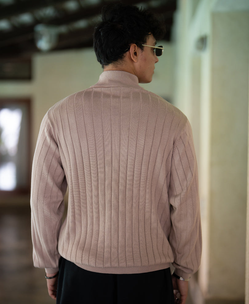 Beige High Neck Cotton Sweater 100% Cotton