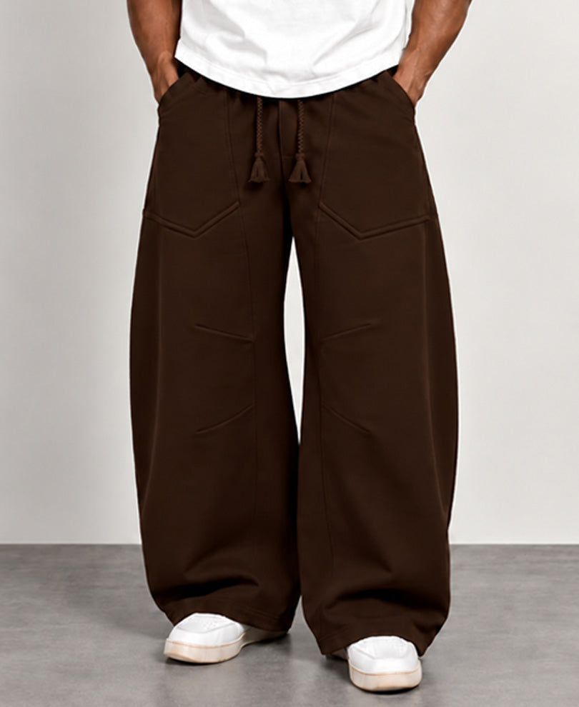 Brown Panelled Barrel Fit Trackpants