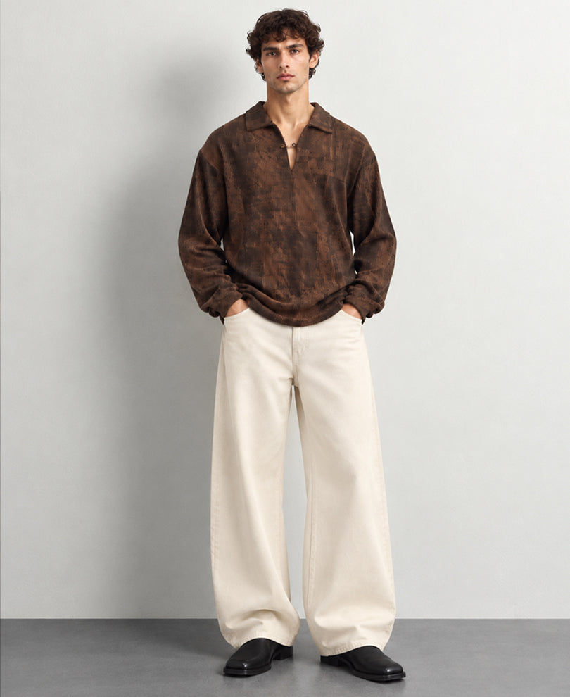 Brown Abstract Print Polo T-Shirt