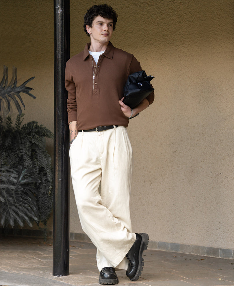 Brown Structure Zipper T-Shirt