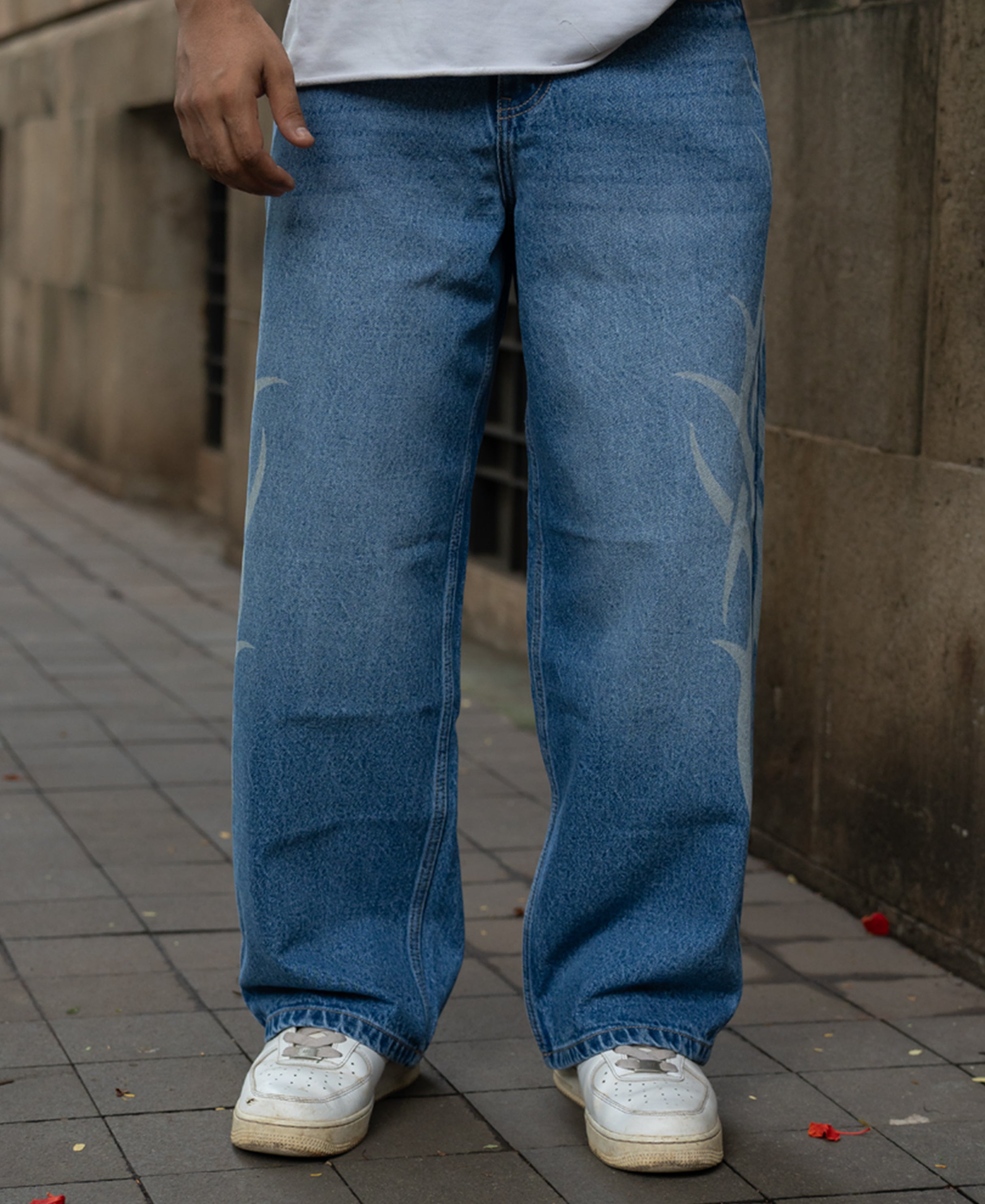 Blue Sigil Print Baggy Jeans