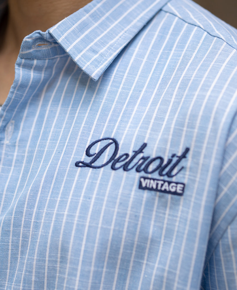 Blue Embroidered Stripe Shirt 100% Cotton