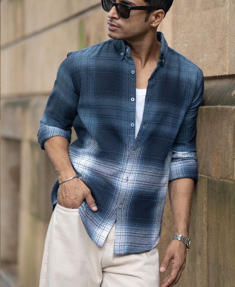 Navy Ombre Checks Shirt.