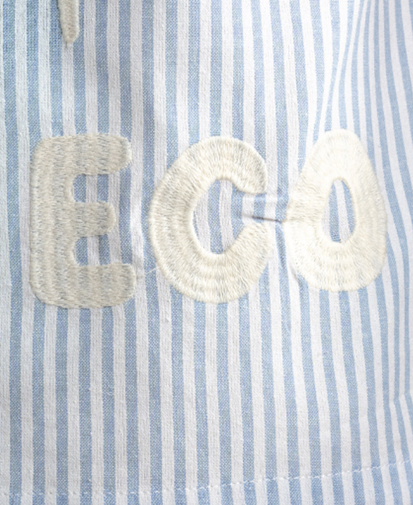 Blue Floral Embroidery Stripe Shirt 100% Cotton