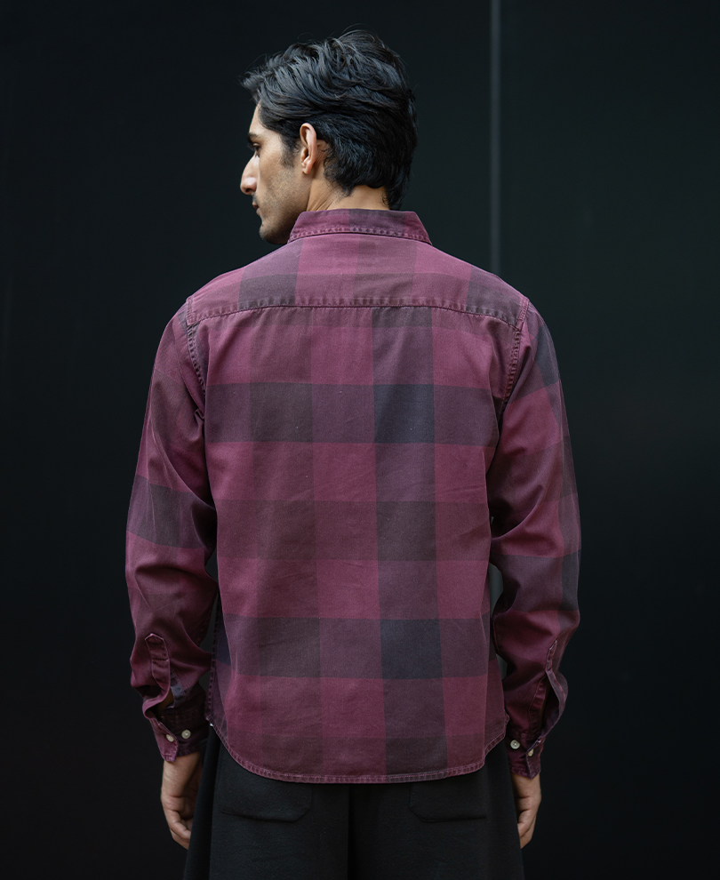Burgendy Overdyed Checks Shirt