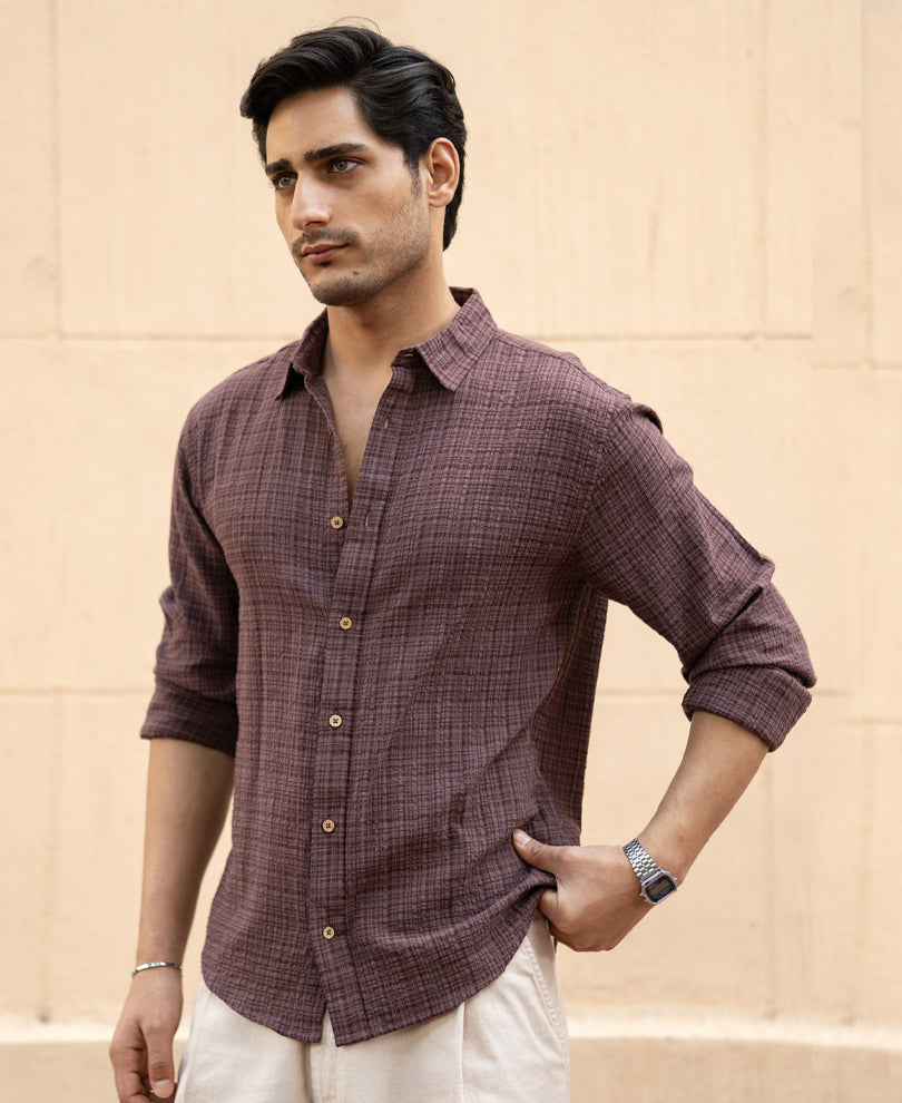 Brown Structured Lightweight Shirt.