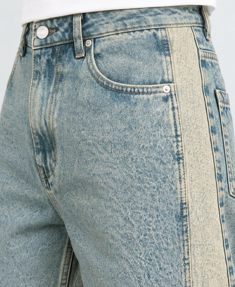 Blue Panelled Baggy Jeans