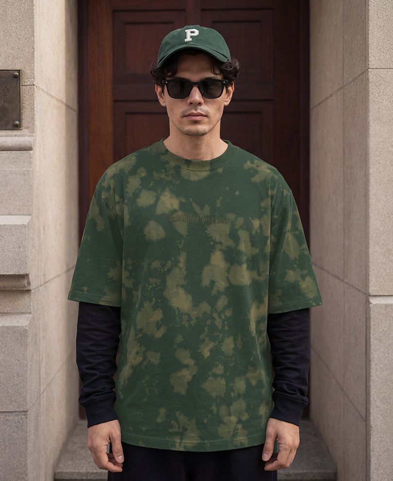 Olive Tie-Dye Print Doctor Sleeve T-Shirt 100% Cotton