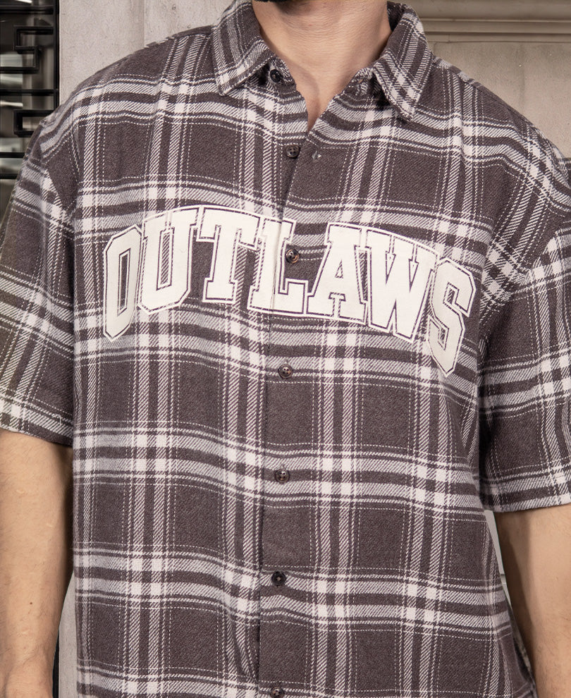 Brown Melange Printed Checks Shirt 100% Cotton