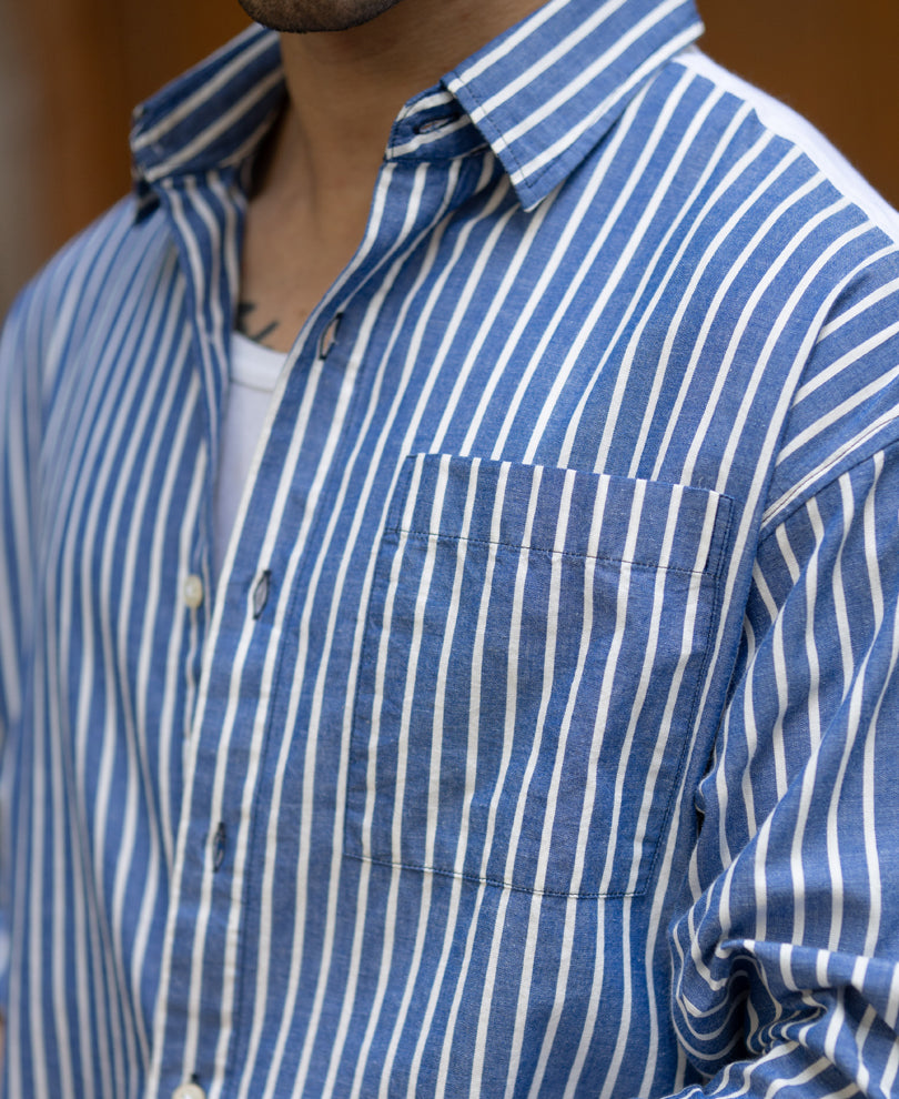 Blue Stripe Shirt With Contrast Back 100% Cotton