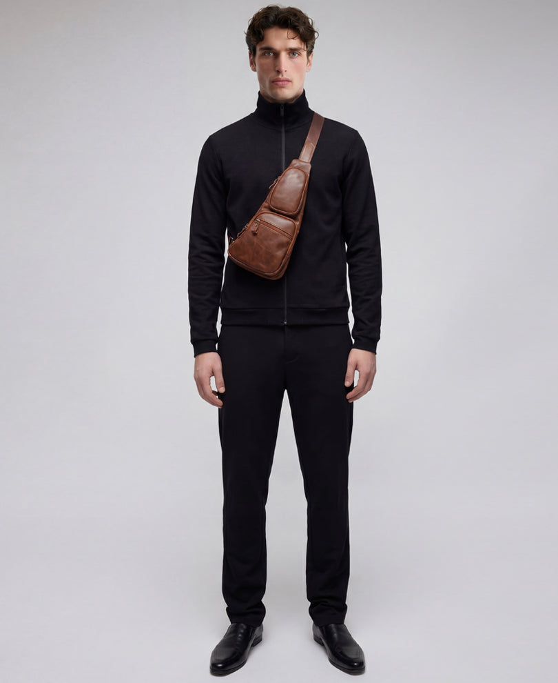 Tan Brown Multipockets Leather Bag