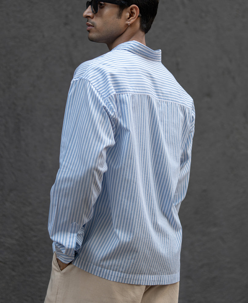 Blue Lightweight Printed Boxy Shirt.
