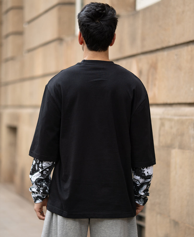 Black Double Sleeve Printed T-Shirt