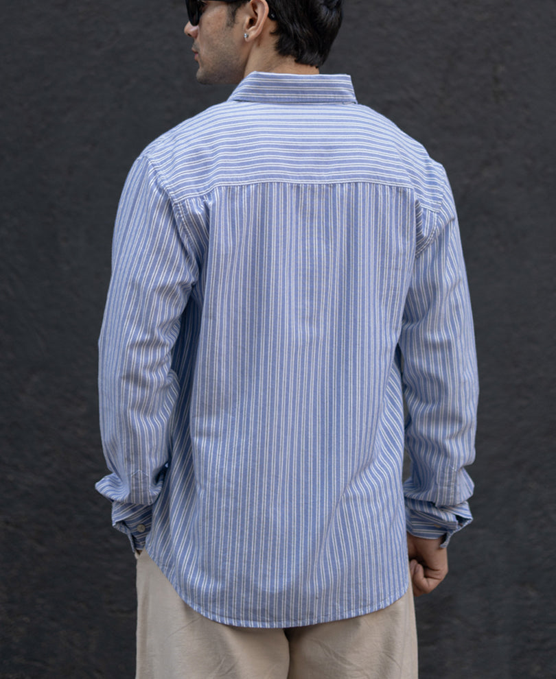 Blue Oxford Stripe Buttondown Shirt.