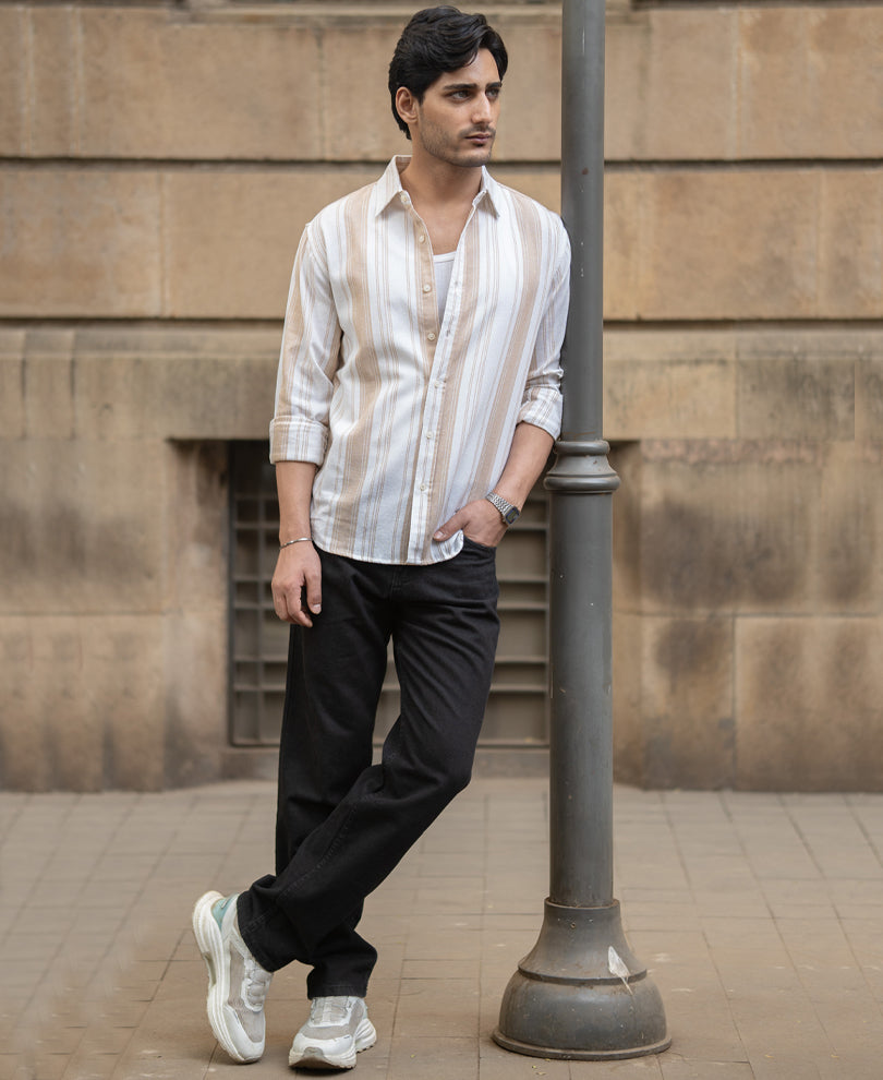 Beige Structure Stripe Shirt.